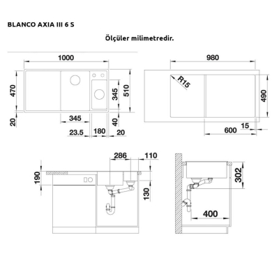 Blanco AXIA III 6 S Granit Beyaz Evye, Sağdan damlalık, CATRIS-S Krom Spiralli Armatür Set, Aksesuar hediyeli - 4