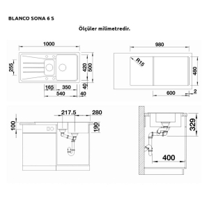 Blanco SONA 6 S Alu Metallic Granit Evye, MIDA-S Krom Spiralli Armatür Set, Aksesuar Hediyeli - 2