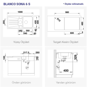 Blanco SONA 6 S Granit Evye, Kahve, 1,5 Hazneli, Damlalıklı, 100x50 cm, Aksesuar Hediyeli - 3