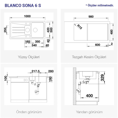 Blanco SONA 6 S Granit Evye, Kahve, 1,5 Hazneli, Damlalıklı, 100x50 cm, Aksesuar Hediyeli - 3