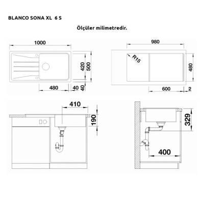 Blanco SONA XL 6 S Granit Evye, Tartufo, Tek Hazneli, Damlalıklı, 100x50 cm, Tezgah üstü - 2