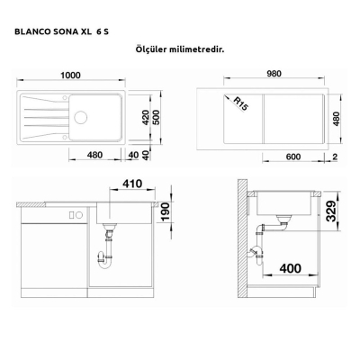 Blanco SONA XL 6 S Granit Alu Metallic Evye, MIDA-S Alu Metallic Spiralli Armatür Set - 2