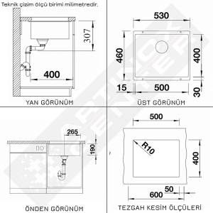 Blanco SUBLINE 500 U Granit Evye, Tartufo, Tek hazneli, Tezgah altı, 50x40 cm - 2