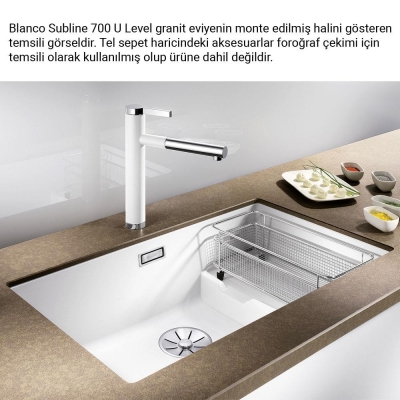 Blanco SUBLINE 700 U LEVEL Granit Evye, Siyah, Bölmeli Tek hazneli, Tezgah altı, 70x40 cm - 2