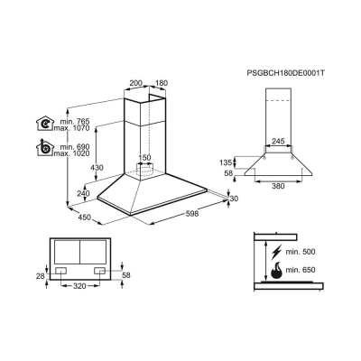 Electrolux EFC226R Rustik Davlumbaz, Siyah, 60 cm, 420 m3, Piramit, Duvara monte - 2