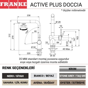 Franke Active Plus Doccia Mutfak Armatürü, Bianco, Beyaz, Spiralli başlık - 2