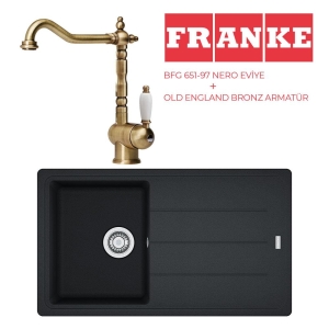 Franke BFG 611-86 Evye Nero Granit Evye, Old England Bronz Armatür Set - Franke