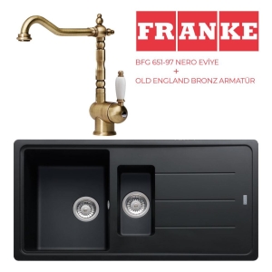 Franke BFG 651 Evye Nero Granit Evye, Old England Bronz Armatür Set - Franke