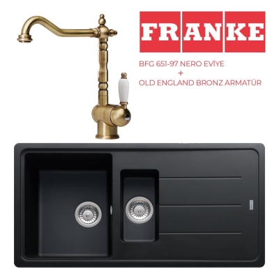 Franke BFG 651 Evye Nero Granit Evye, Old England Bronz Armatür Set - 1