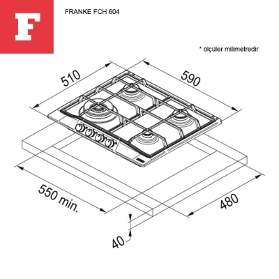 Franke FCH 604 3G TC C Ankastre Ocak, Classicline, Siyah, 60cm, 4 göz - 2