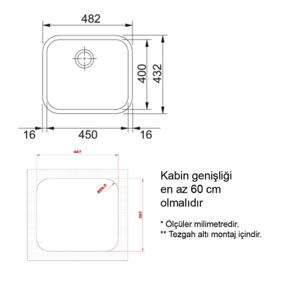 Franke Galassia GAX 110-45 Paslanmaz Çelik Evye, Tezgah altı, 45x40 cm - 2