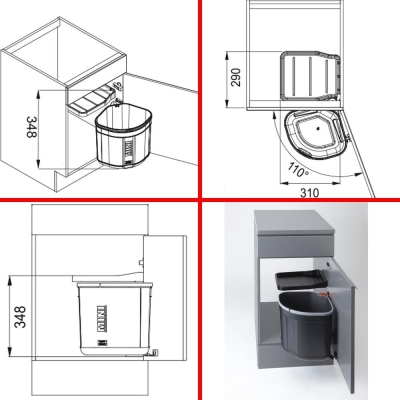 Franke Mini Sorter, Mutfak Çöp Kovası, 17,5 Litre, Dolap içi, Tezgah altı - 2