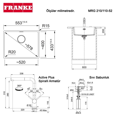 Franke Maris MRG 210, 110-52 Üçlü Set, Avena renk, Evye - Armatür - Sıvı sabunluk - 2