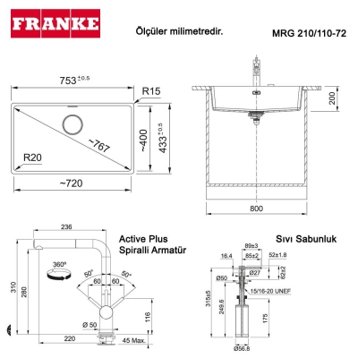 Franke MRG 210, 110-72 Üçlü Set, Avena renk, Evye - Armatür - Sabunluk - 2