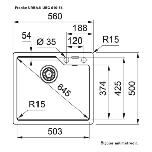 Franke Urban UBG 610-56 Granit Evye, Avena, Tezgah üstü - 2