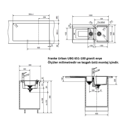 Franke Urban UBG 651-100 Granit Evye, 1,5 Hazne, Avena, 100x50 cm - 2