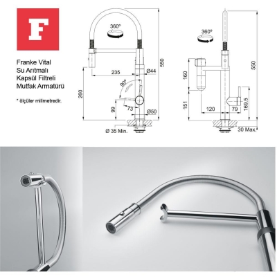 Franke Vital Arıtma Filtreli Mutfak Armatürü, Krom - 2