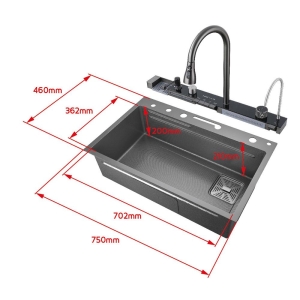 MASE MODE Multi Fonksiyonlu Teknolojik Akıllı Evye Seti, Paslanmaz Çelik, 75x46 cm - 2