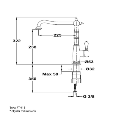 Teka RT 915 Retro Mutfak Armatürü, Prinç renk - 2