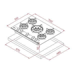 Teka GBC 75-G1 GBC BM E5 Ankastre Cam Ocak, 70 cm, Siyah Cam, 5 göz, 1 Wok - 2