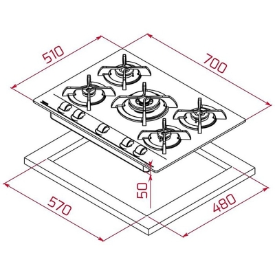 Teka GBC 75030 KBC BK Ankastre Ocak, Siyah cam, 70 cm - 3