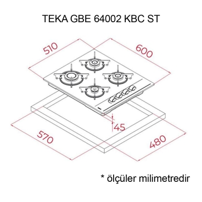 Teka GBE 64002 KBC ST Gri Ankastre Cam Ocak, 60 cm, 4 Gözlü - 2