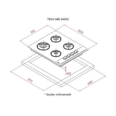 Teka GBE 64002 KBC WH E4, Ankastre Cam Ocak, Beyaz, 60 cm - 2