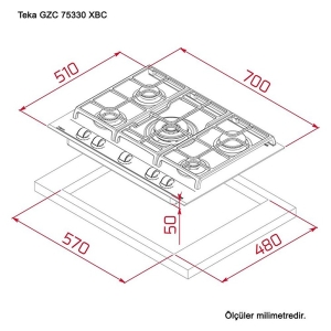 Teka GZC 75330 XBC BK E4 Ankastre Cam Ocak, Siyah, 70 cm - 2