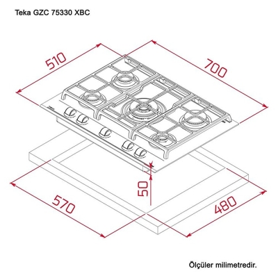 Teka GZC 75330 XBC ST E4 Ankastre Cam Ocak, Gri, 70 cm - 2