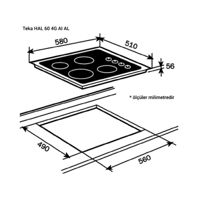 Teka HAL 60 4G AI AL Ankastre Cam Ocak, Siyah, 60 cm - 2