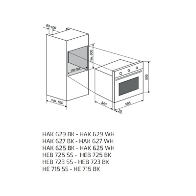 Teka HE 715 SS Ankastre Fırın, Inox panel, Siyah cam kapak, 65LT - 2