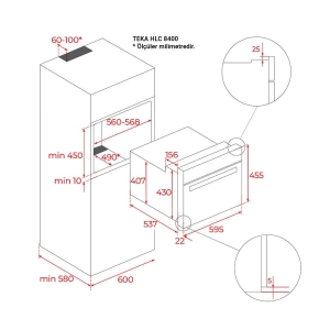 Teka HLC 8400 BK Kompakt Ankastre Fırın, 45 cm Yükseklik, Siyah, 9 Program - 2