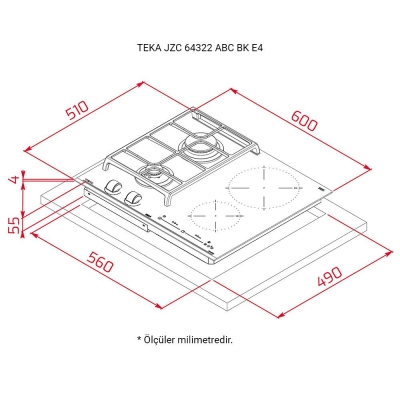 Teka JZC 64322 ABC BK E4 Ankastre Hibrit Ocak, Siyah, 60 cm, İndüksiyonlu ve Gazlı - 2