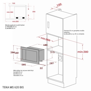 Teka MS 620 BIS Ankastre Mikrodalga Fırın ve Izgara, 20 LT, Inox çerçeveli, Siyah panel - 2