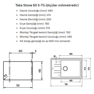 Teka STONE 60 S-TG AUTO CARBON Siyah Granit Evye - 2