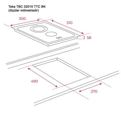 Teka TBC 32010 TTC BK Ankastre Domino Ocak, Siyah Cam, 30 cm - 2