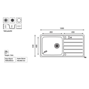 Ukinox HS 100 Evye, Tek hazneli, Sol damlalıklı, Tezgah üstü - 2