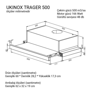 Ukinox TRAGER W 500 Sürgülü Aspiratör, Beyaz, 60cm, 500m3 - 2